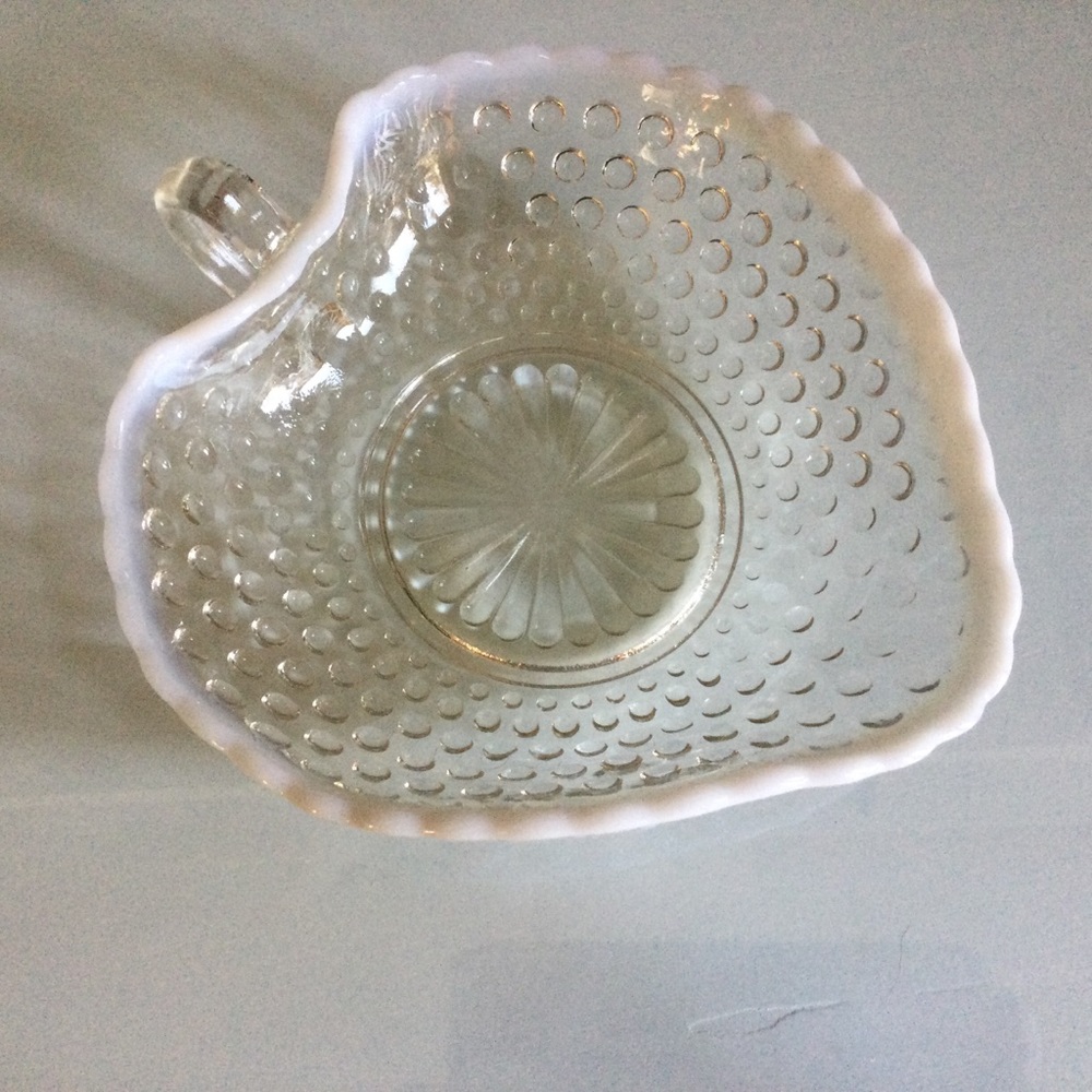 Fenton Moonstone White Opalescent Heart Shaped Candy Dish with Handle
